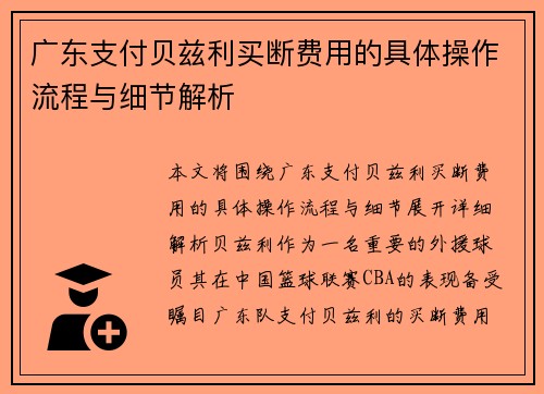 广东支付贝兹利买断费用的具体操作流程与细节解析