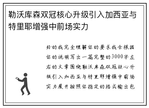 勒沃库森双冠核心升级引入加西亚与特里耶增强中前场实力